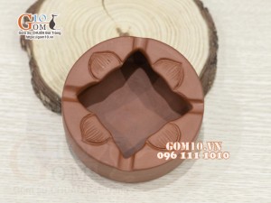 Gạt tàn gốm đỏ khắc Hoa sen