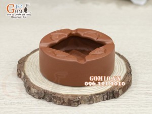 Gạt tàn gốm đỏ khắc Hoa sen