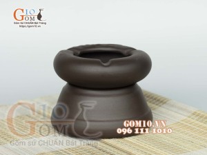 Gạt tàn đôi gốm đen khắc hoa