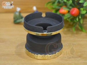 Gạt tàn gốm đen bọc đồng