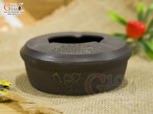 Gạt tàn gốm hồng sa khắc trăng xanh
