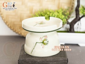 Gạt tàn men kem vẽ Đài Sen