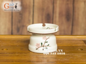 Gạt tàn men kem vẽ hoa Đào phai