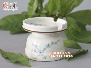 Gạt tàn men kem vẽ hoa Đào xanh