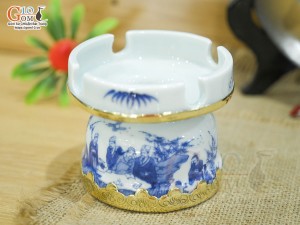 Gạt tàn men lam cảnh Trúc Lâm Thất Hiền, bọc đồng