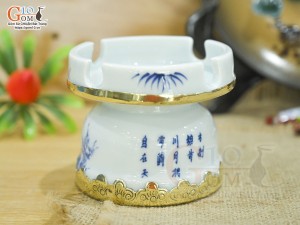 Gạt tàn men lam cảnh Trúc Lâm Thất Hiền, bọc đồng