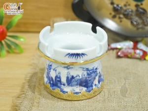 Gạt tàn men lam cảnh Trúc Lâm Thất Hiền, bọc đồng