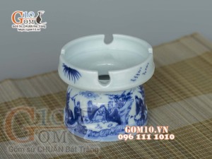 Gạt tàn men lam cổ vẽ Trúc Lâm Thất Hiền