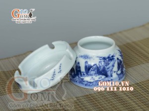 Gạt tàn men lam cổ vẽ Trúc Lâm Thất Hiền