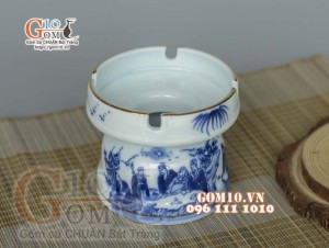 Gạt tàn men lam cổ vẽ Trúc Lâm Thất Hiền, viền vàng kim