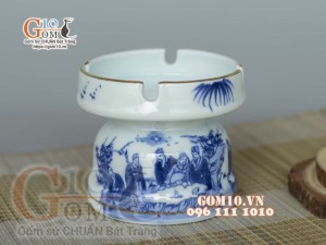 Gạt tàn men lam cổ vẽ Trúc Lâm Thất Hiền, viền vàng kim
