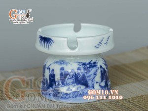 Gạt tàn men lam cổ vẽ Trúc Lâm Thất Hiền