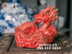 Gạt tàn rồng đỏ vẽ vàng 15cm