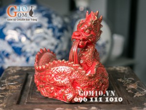 Gạt tàn rồng đỏ vẽ vàng 15cm