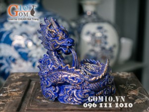 Gạt tàn rồng xanh vẽ vàng 15cm