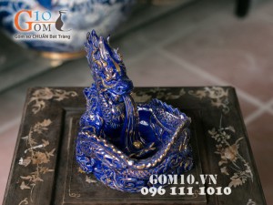 Gạt tàn rồng xanh vẽ vàng 15cm