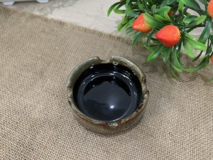 Gạt tàn tròn men hỏa biến gấm vàng