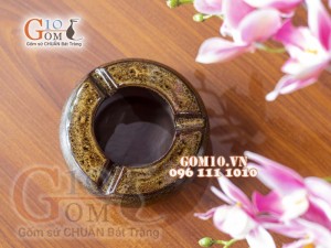 Gạt tàn tròn men hỏa biến CỐT GỐM nâu