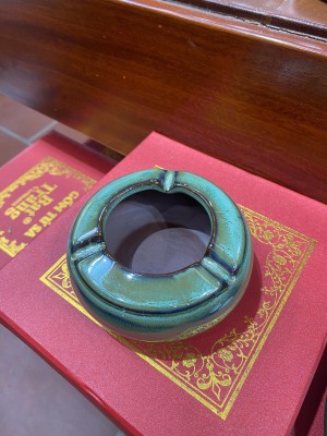 Gạt tàn tròn men hỏa biến xanh CỐT GỐM cao cấp