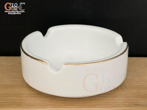 Gạt tàn tròn men trắng kẻ chỉ vàng kim