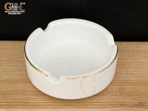 Gạt tàn tròn men trắng kẻ chỉ vàng kim