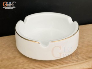 Gạt tàn tròn men trắng kẻ chỉ vàng kim