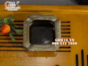 Gạt tàn vuông men hỏa biến gấm vàng