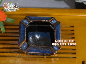 Gạt tàn vuông men hỏa biến xanh đá