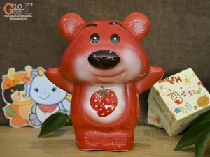 Gấu sứ tiết kiệm dang tay màu đỏ, cao 22cm