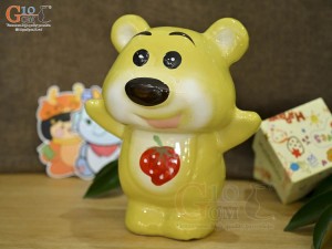 Gấu sứ tiết kiệm dang tay màu vàng, cao 22cm