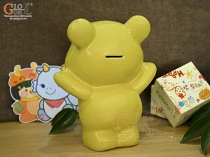 Gấu sứ tiết kiệm dang tay màu vàng, cao 22cm