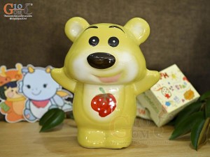 Gấu sứ tiết kiệm dang tay màu vàng, cao 22cm