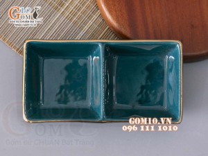 Gia vị 2 ngăn men màu kẻ chỉ vàng kim