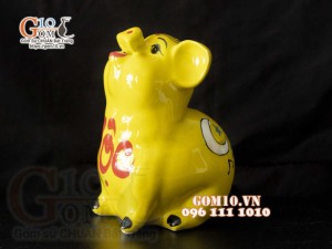 Heo sứ Phúc Lộc màu vàng, ngửa mặt cao 24cm