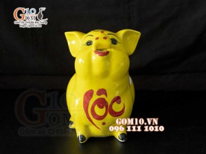 Heo sứ Phúc Lộc màu vàng, ngửa mặt cao 24cm