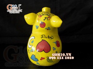 Heo sứ Phúc Lộc màu vàng, ngửa mặt cao 24cm