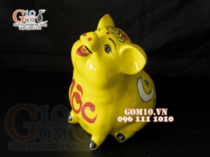 Heo sứ Phúc Lộc màu vàng, ngửa mặt cao 24cm
