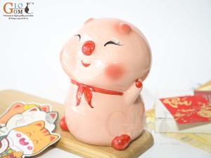 Heo sứ tiết kiệm dáng đứng má hồng, cao 19cm