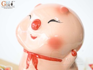 Heo sứ tiết kiệm dáng đứng má hồng, cao 19cm
