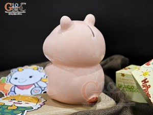 Heo sứ tiết kiệm dáng đứng màu hồng, cao 16,5cm