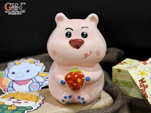Heo sứ tiết kiệm dáng đứng màu hồng, cao 16,5cm