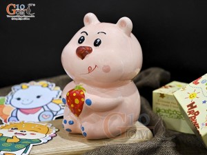Heo sứ tiết kiệm dáng đứng màu hồng, cao 16,5cm