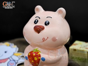 Heo sứ tiết kiệm dáng đứng màu hồng, cao 16,5cm