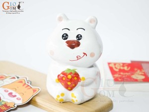 Heo sứ tiết kiệm dáng đứng màu trắng, cao 16,5cm