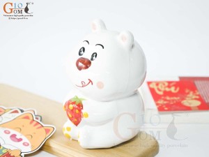 Heo sứ tiết kiệm dáng đứng màu trắng, cao 16,5cm