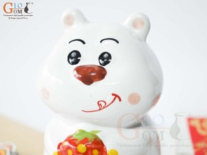 Heo sứ tiết kiệm dáng đứng màu trắng, cao 16,5cm