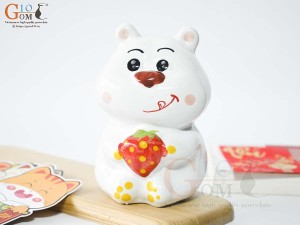 Heo sứ tiết kiệm dáng đứng màu trắng, cao 16,5cm