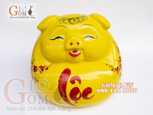 Heo sứ tiết kiệm dáng đứng màu vàng, 23cm