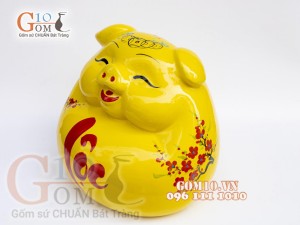 Heo sứ tiết kiệm dáng đứng màu vàng, 23cm