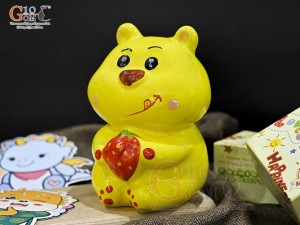 Heo sứ tiết kiệm dáng đứng màu vàng, cao 16,5cm